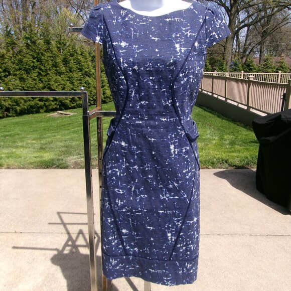 ANTIONO MELANI BLUE&WHITE PRINT SHEATH DRESS 4 - Picture 1 of 2